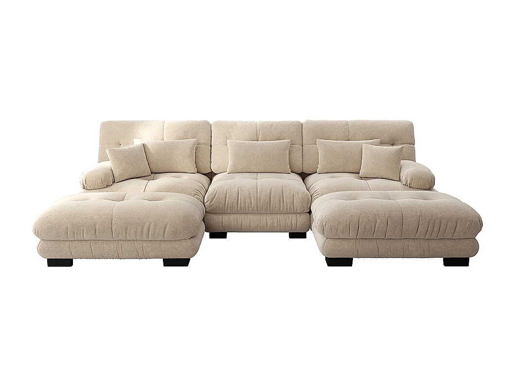 Canapé nuage extra-large en forme de U, canapé-lit convertible avec repose-pieds, chenille, beige