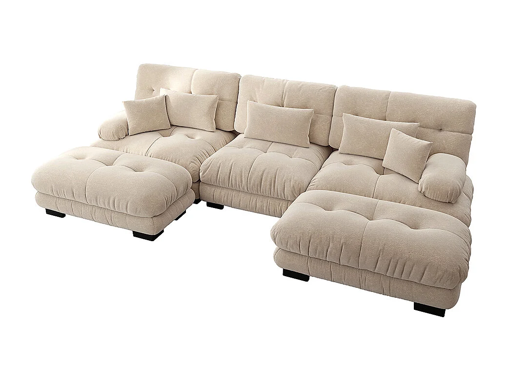 Canapé nuage extra-large en forme de U, canapé-lit convertible avec repose-pieds, chenille, beige