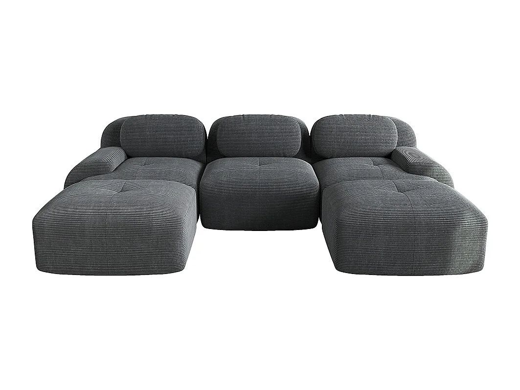 Modulaire U-vormige bank, corduroy, extra brede armleuningen, zeer veerkrachtige 32D-vulling, grijs.