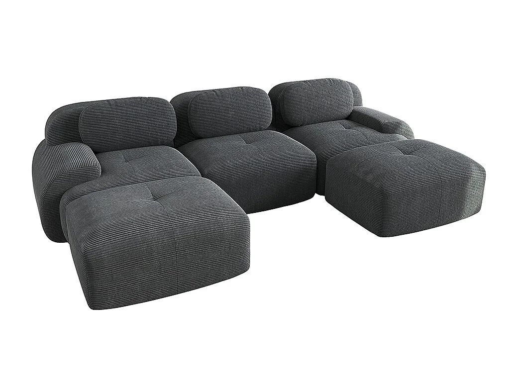 Modulaire U-vormige bank, corduroy, extra brede armleuningen, zeer veerkrachtige 32D-vulling, grijs.