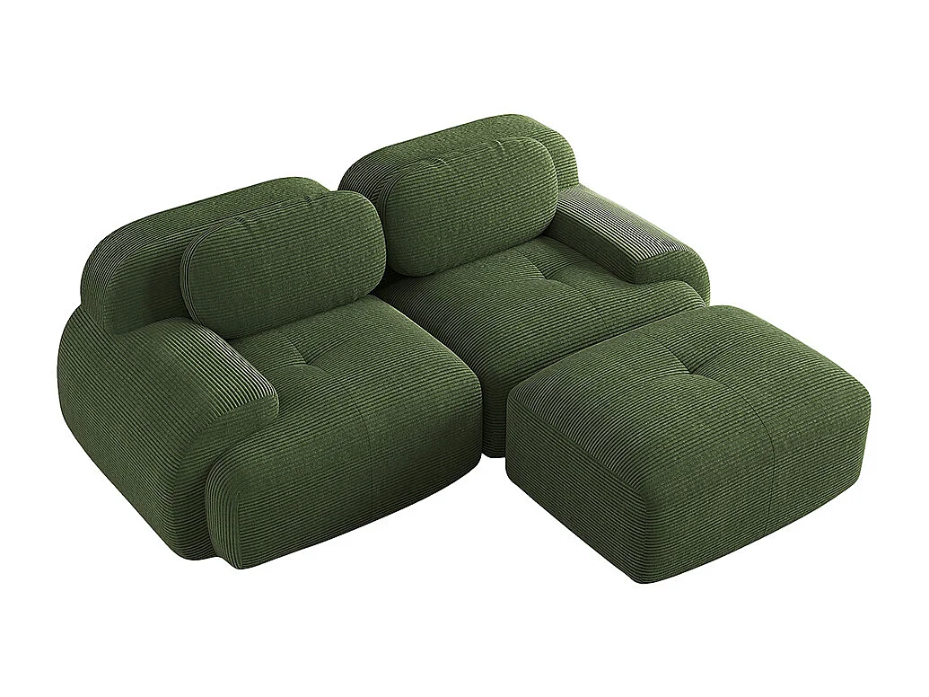 Modulaire hoekbank van zacht fluweel van 82 inch, met gebogen armleuningen, gevuld met zeer veerkrachtig schuim, groen.
