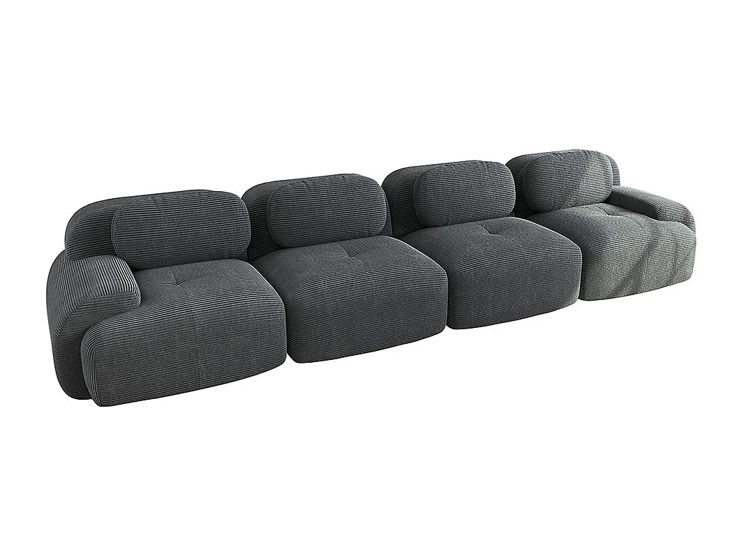 Vierzitsbank, geribbeld fluweel, hoogwaardige 32D-vulling, ergonomisch ontwerp, vacuüm verpakt, grijs.