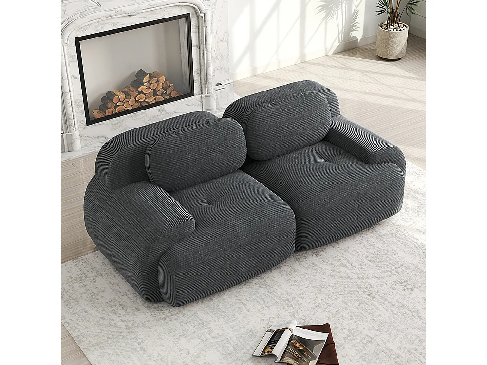 82 inch tweezitsbank van corduroy met gebogen armleuningen en antislipvoetjes, grijs