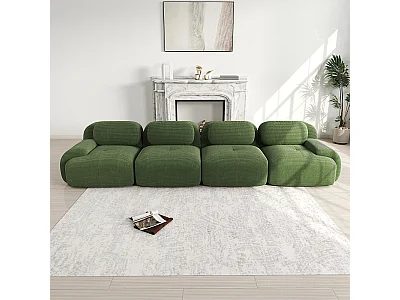Vierpersoonsbank, geribbeld fluweel, hoogwaardige 32D-vulling, ergonomisch ontwerp, vacuüm verpakt, groen.