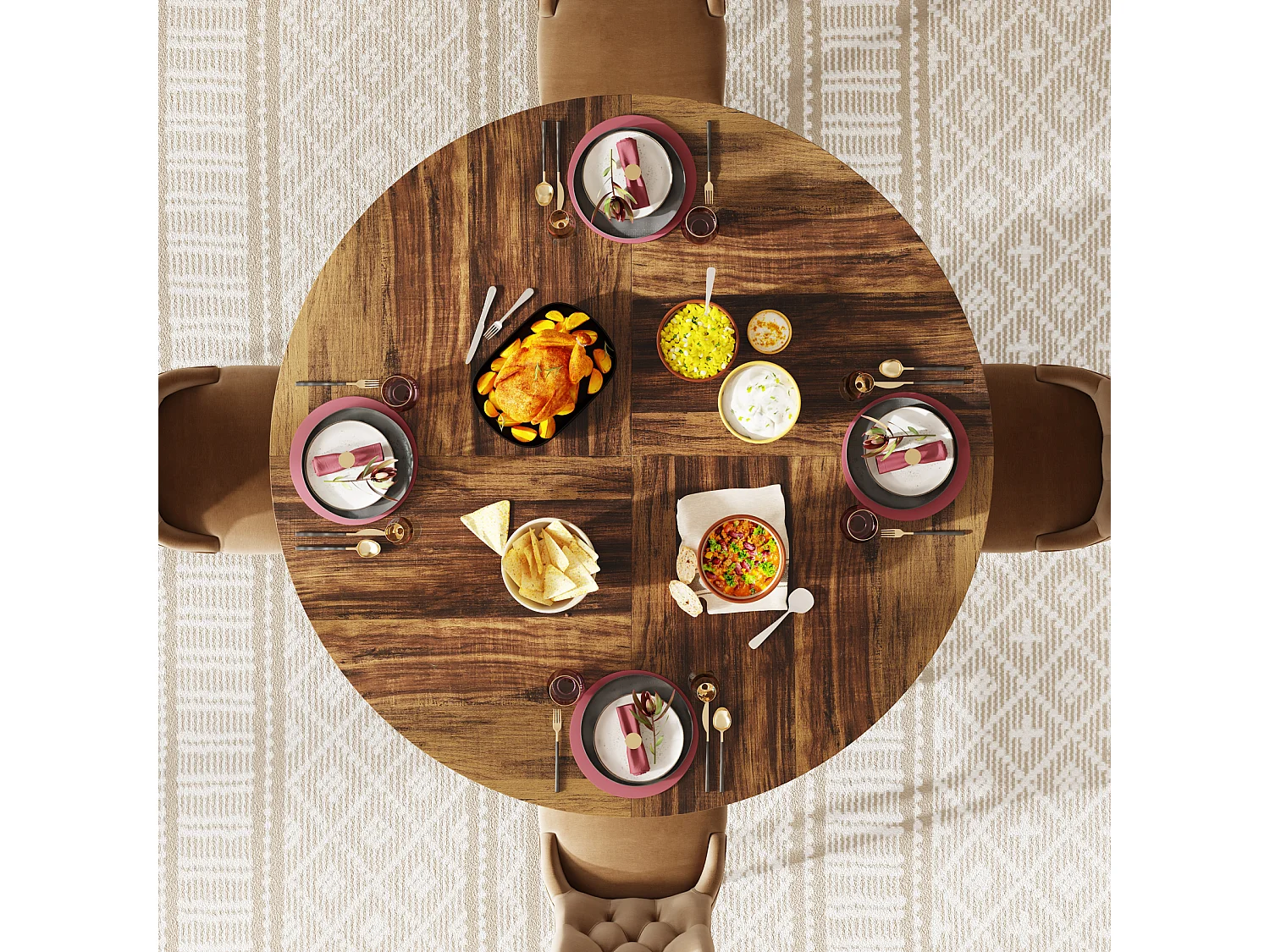 Table à manger ronde pour 4 à 6 personnes, table de cuisine ronde, 119 cm