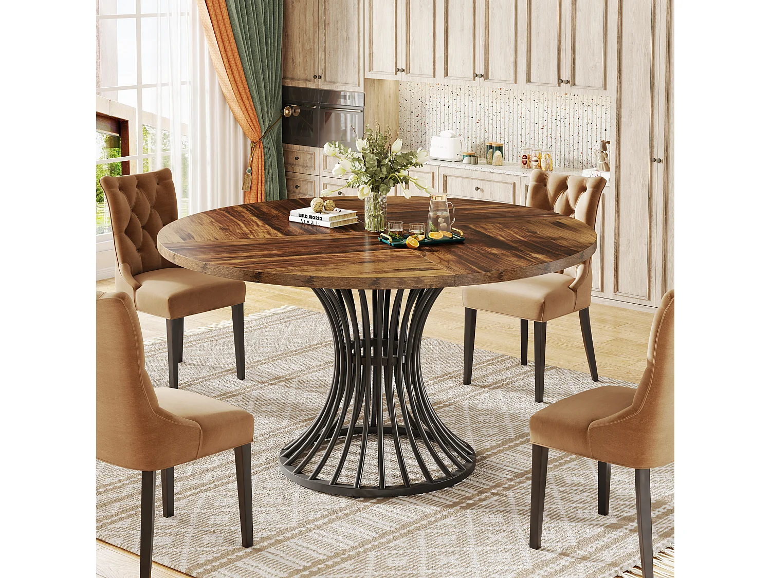 Table à manger ronde pour 4 à 6 personnes, table de cuisine ronde, 119 cm