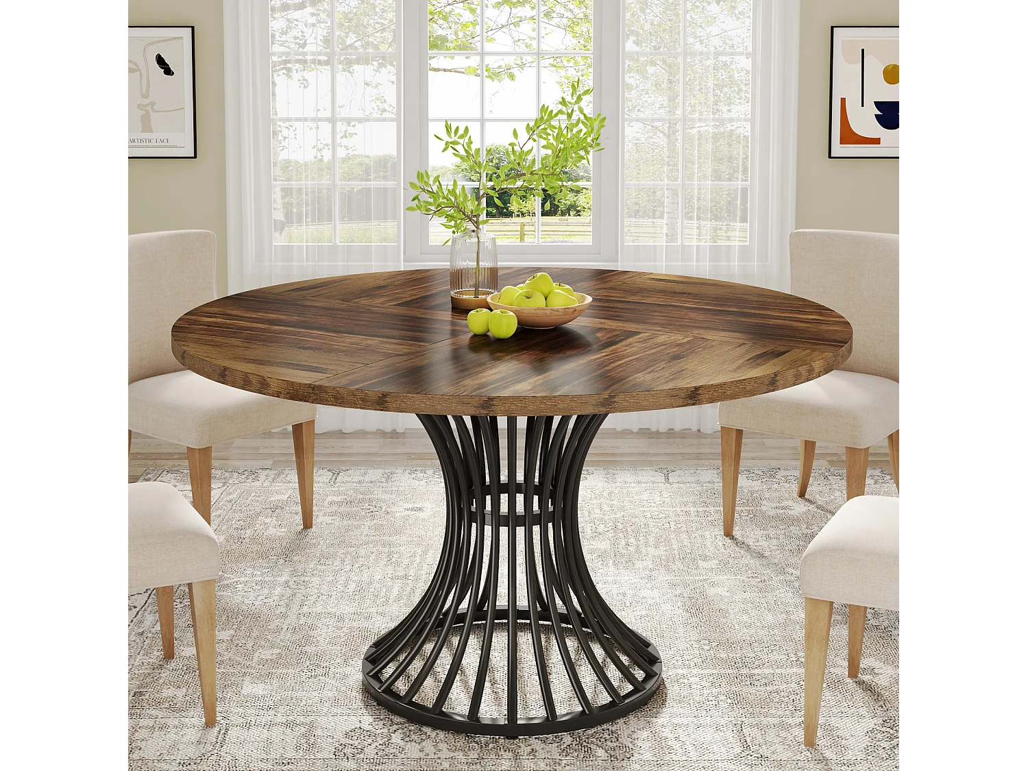 Table à manger ronde pour 4 à 6 personnes, table de cuisine ronde, 119 cm