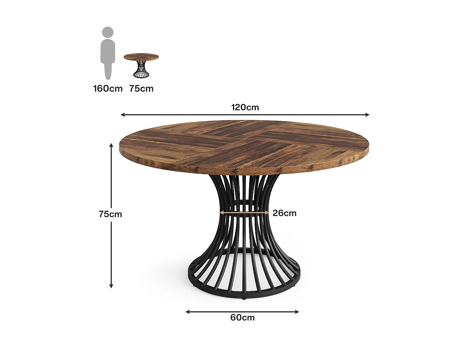 Table à manger ronde pour 4 à 6 personnes, table de cuisine ronde, 119 cm