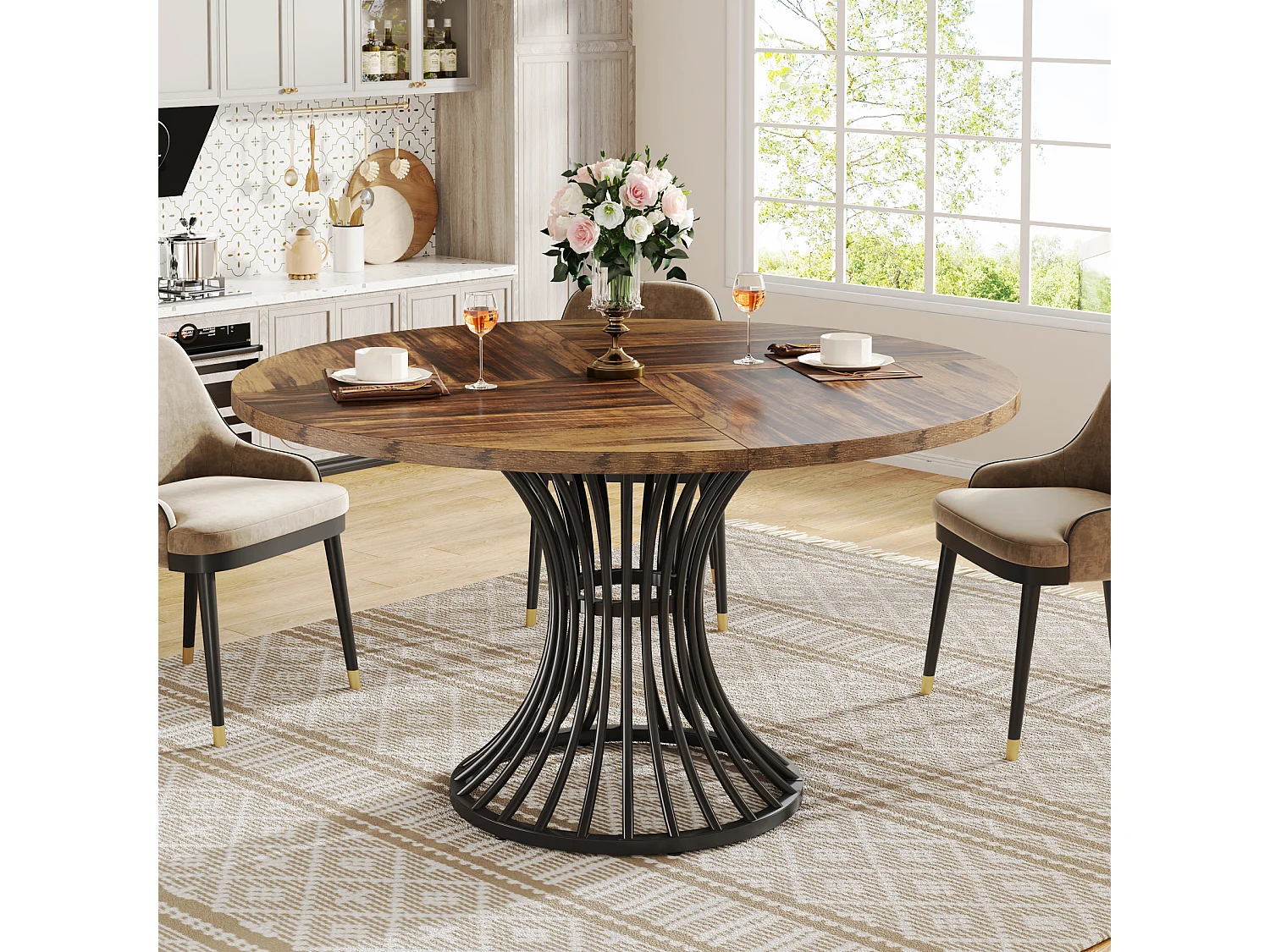 Table à manger ronde pour 4 à 6 personnes, table de cuisine ronde, 119 cm