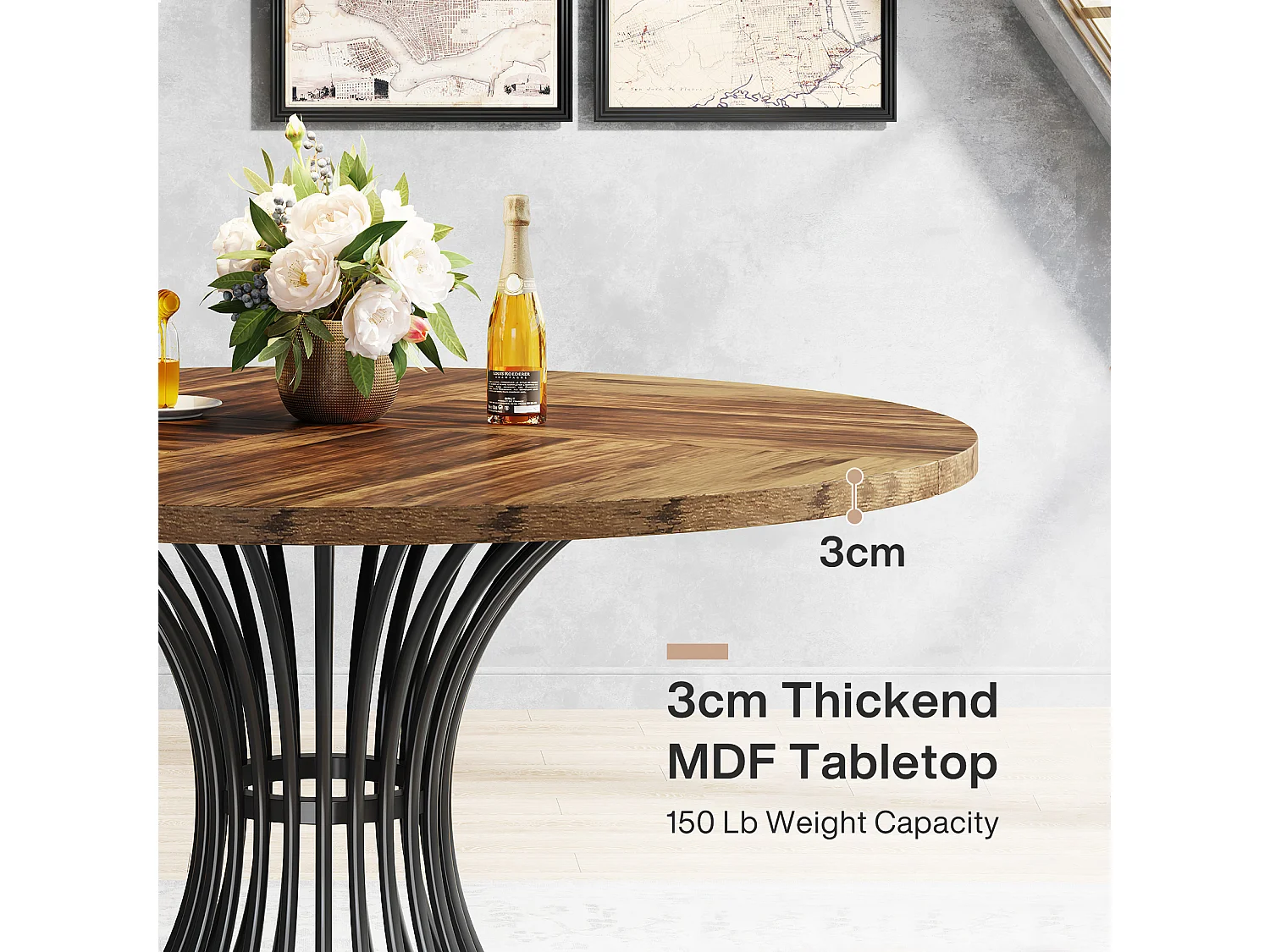 Table à manger ronde pour 4 à 6 personnes, table de cuisine ronde, 119 cm