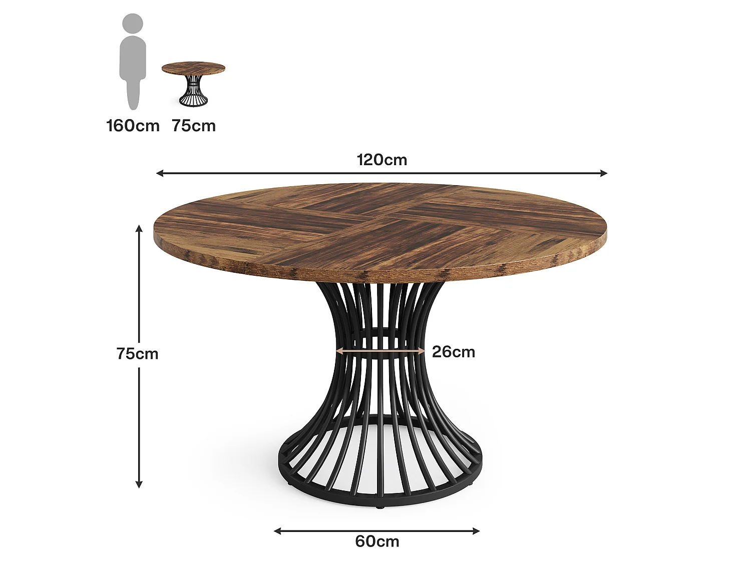 Runt matbord för 4-6 personer, runt köksbord, 119 cm