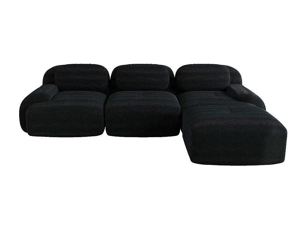 Canapé d'angle modulable, design ergonomique, revêtement en velours côtelé, accoudoirs extra-larges, noir