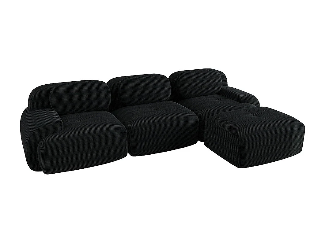 Canapé d'angle modulable, design ergonomique, revêtement en velours côtelé, accoudoirs extra-larges, noir