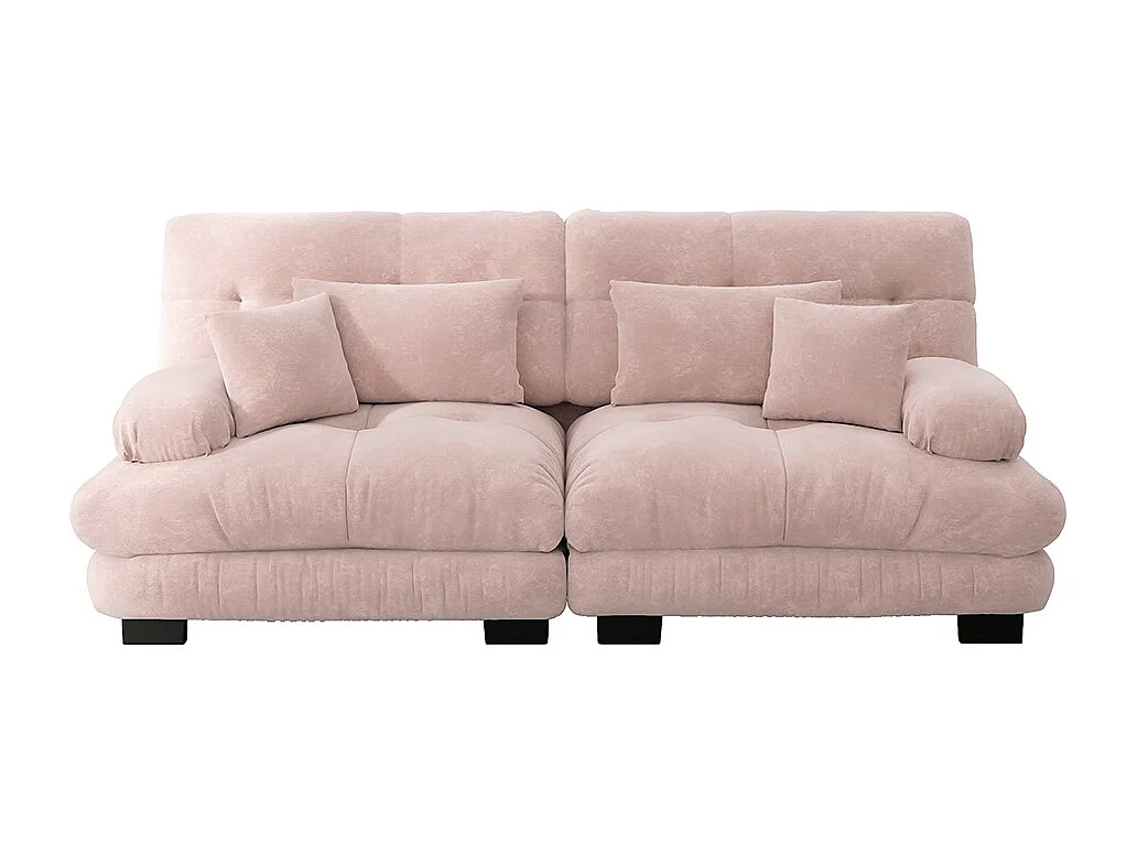 Canapé d'angle Cloud, chenille, avec 2 coussins lombaires et 2 coussins décoratifs, structure en bois massif, rose