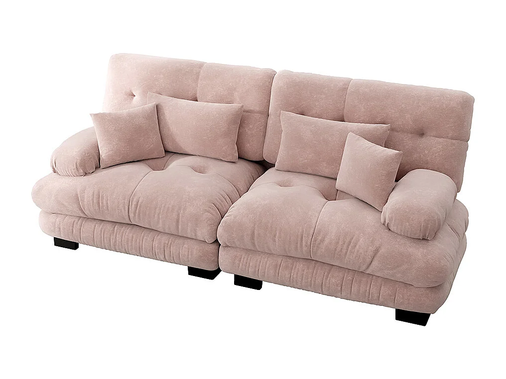 Canapé d'angle Cloud, chenille, avec 2 coussins lombaires et 2 coussins décoratifs, structure en bois massif, rose