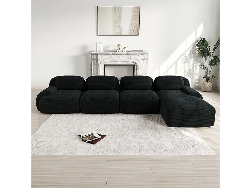 Vierzitsbank, bekleding van zeer veerkrachtig 32D-schuim, extra brede armleuningen, modulaire opstelling, zwart.