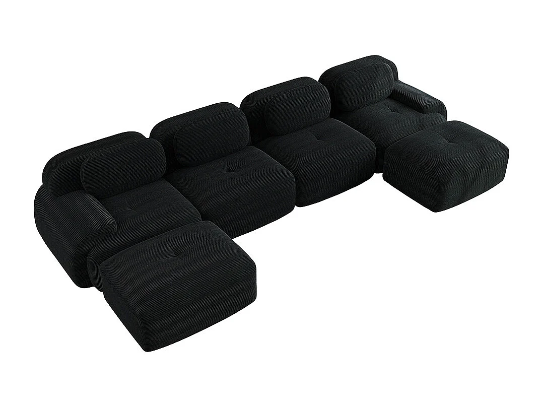 U-vormige bank, ademend geribbeld fluweel, 32D-vulling met hoge veerkracht, extra brede armleuningen, ergonomisch ontwerp, zwart.