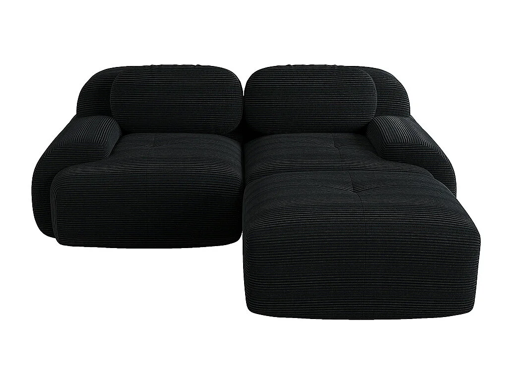 Modulaire hoekbank van zacht fluweel van 82 inch, met gebogen armleuningen, gevuld met zeer veerkrachtig schuim, zwart.