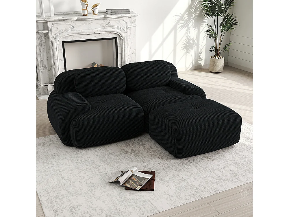 Canapé d'angle modulaire en velours doux de 82 pouces, avec accoudoirs incurvés, rembourrage en mousse haute résilience, noir.