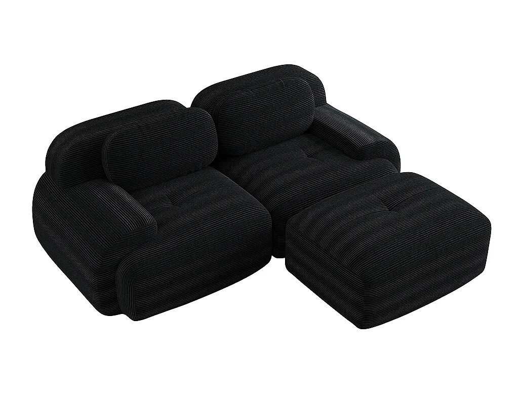 Canapé d'angle modulaire en velours doux de 82 pouces, avec accoudoirs incurvés, rembourrage en mousse haute résilience, noir.