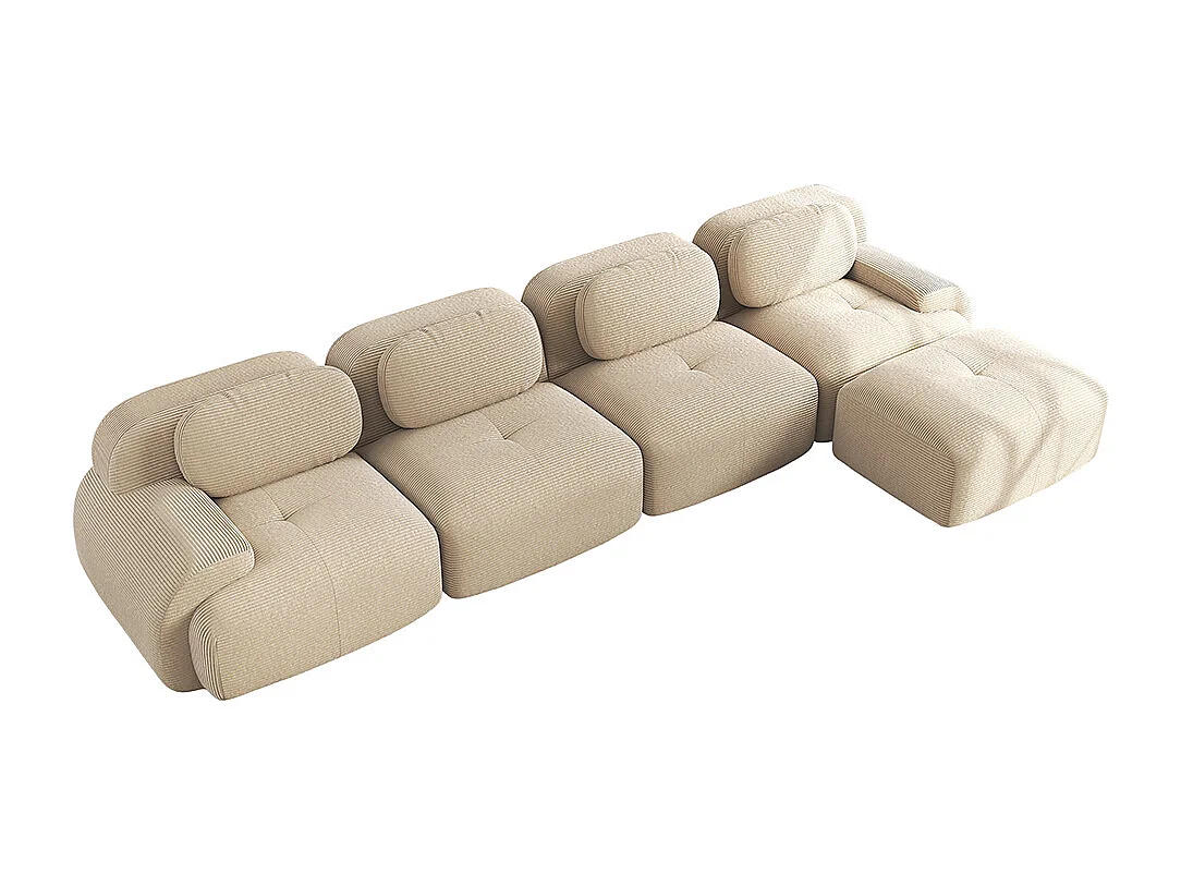 Canapé quatre places, rembourrage en mousse haute résilience 32D, accoudoirs extra-larges, configuration modulaire, beige.