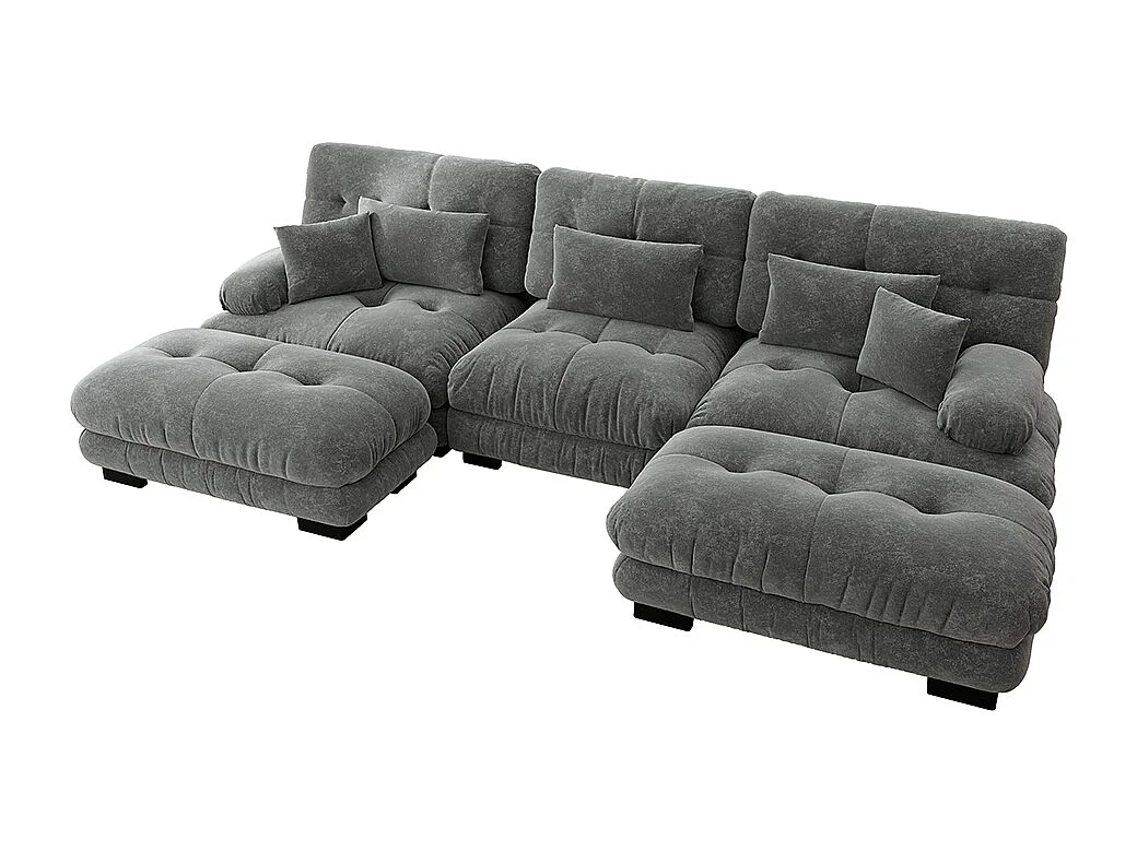 Divano nuvola extra large a forma di U, divano letto convertibile con poggiapiedi, ciniglia, grigio