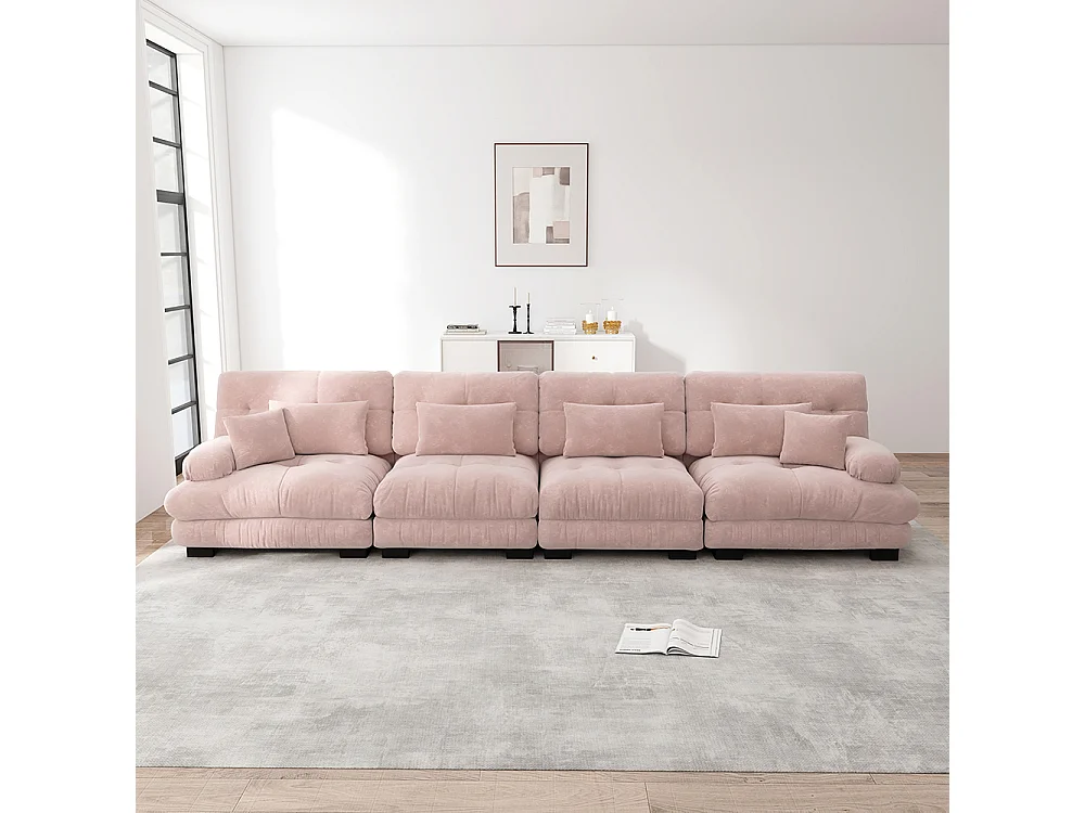 Canapé modulable, d'angle quatre places, velours, rose