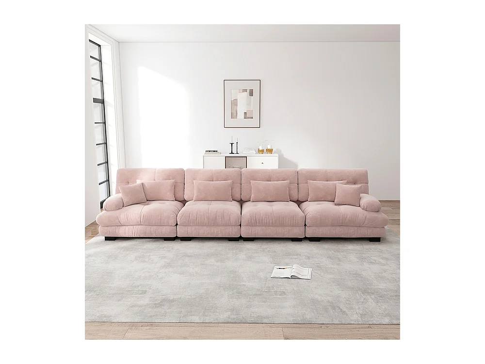 Canapé modulable, d'angle quatre places, velours, rose