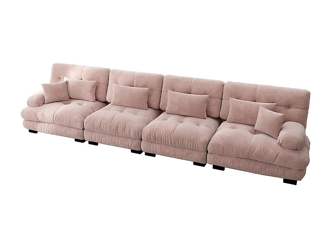 Sofá modular, esquina de cuatro plazas, terciopelo, rosa