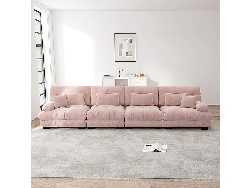 Canapé modulable, d'angle quatre places, velours, rose