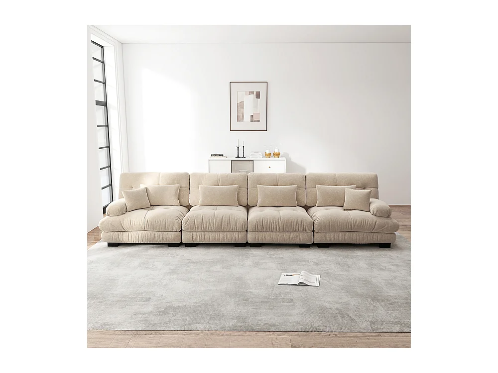 Canapé modulable, d'angle quatre places, velours, beige