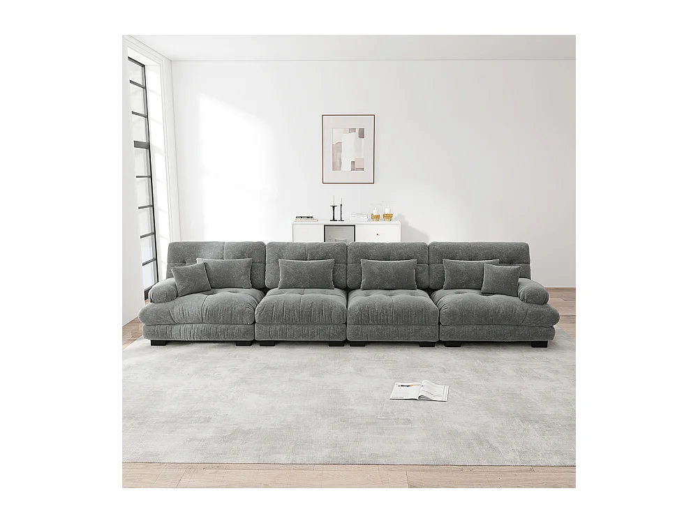 Canapé modulable, d'angle quatre places, velours, gris