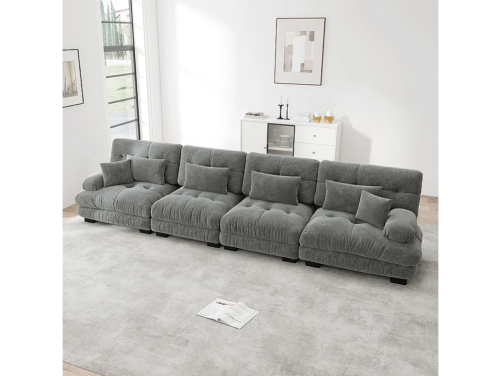 Canapé modulable, d'angle quatre places, velours, gris