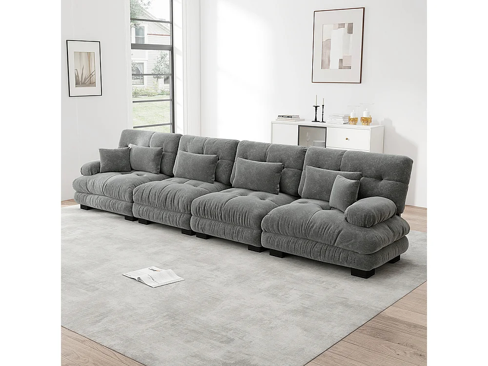 Canapé modulable, d'angle quatre places, velours, gris