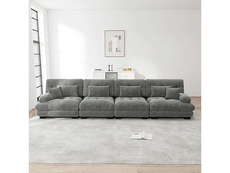 Canapé modulable, d'angle quatre places, velours, gris