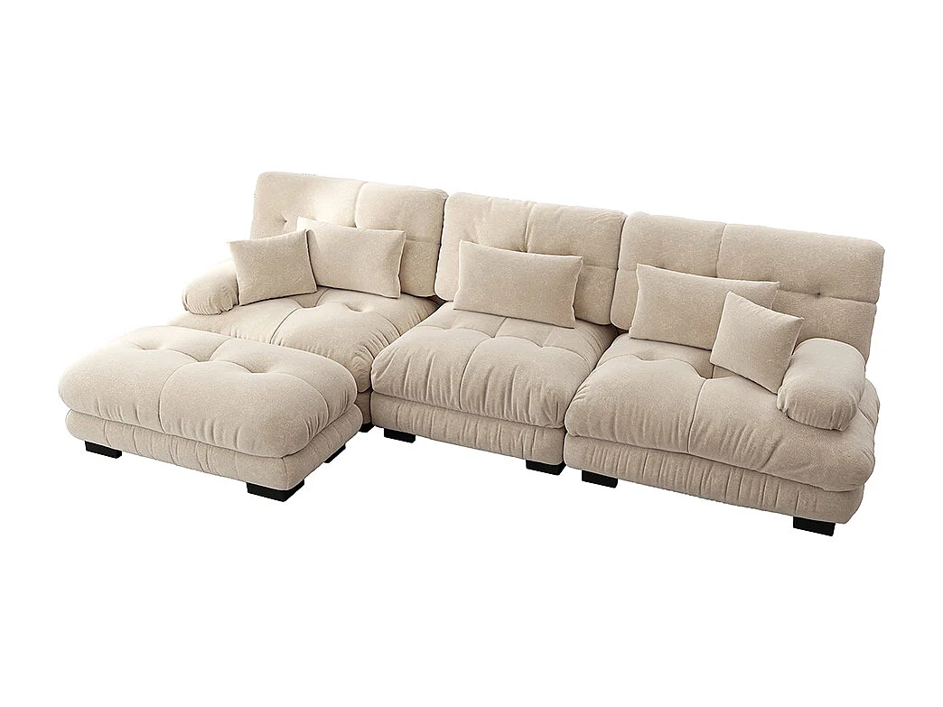 Canapé extra-large en L, adapté au salon, avec repose-pieds, velours côtelé, beige