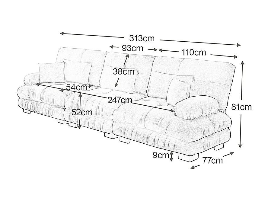 Canapé d'angle, trois places, tissu doux, rembourré, beige