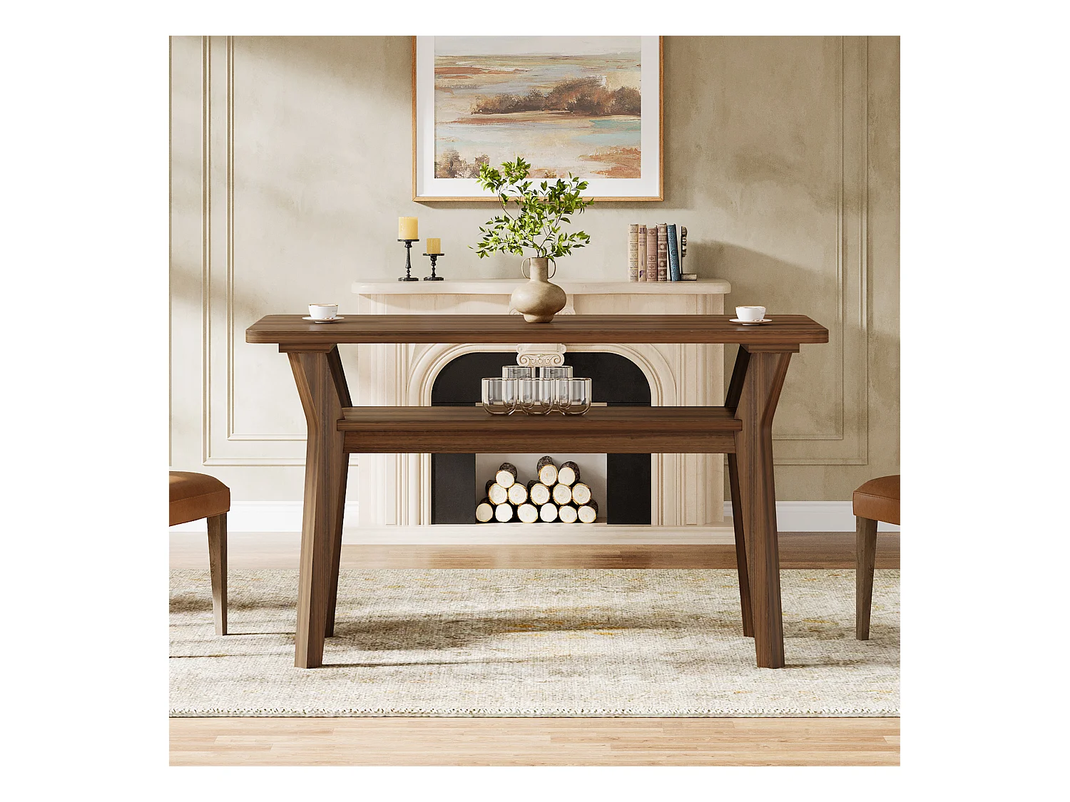 Tavolo da pranzo in stile rustico per 4 persone, tavolo da cucina rettangolare a 2 livelli da 120 cm