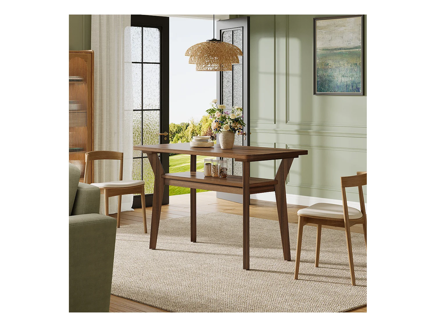 Tavolo da pranzo in stile rustico per 4 persone, tavolo da cucina rettangolare a 2 livelli da 120 cm