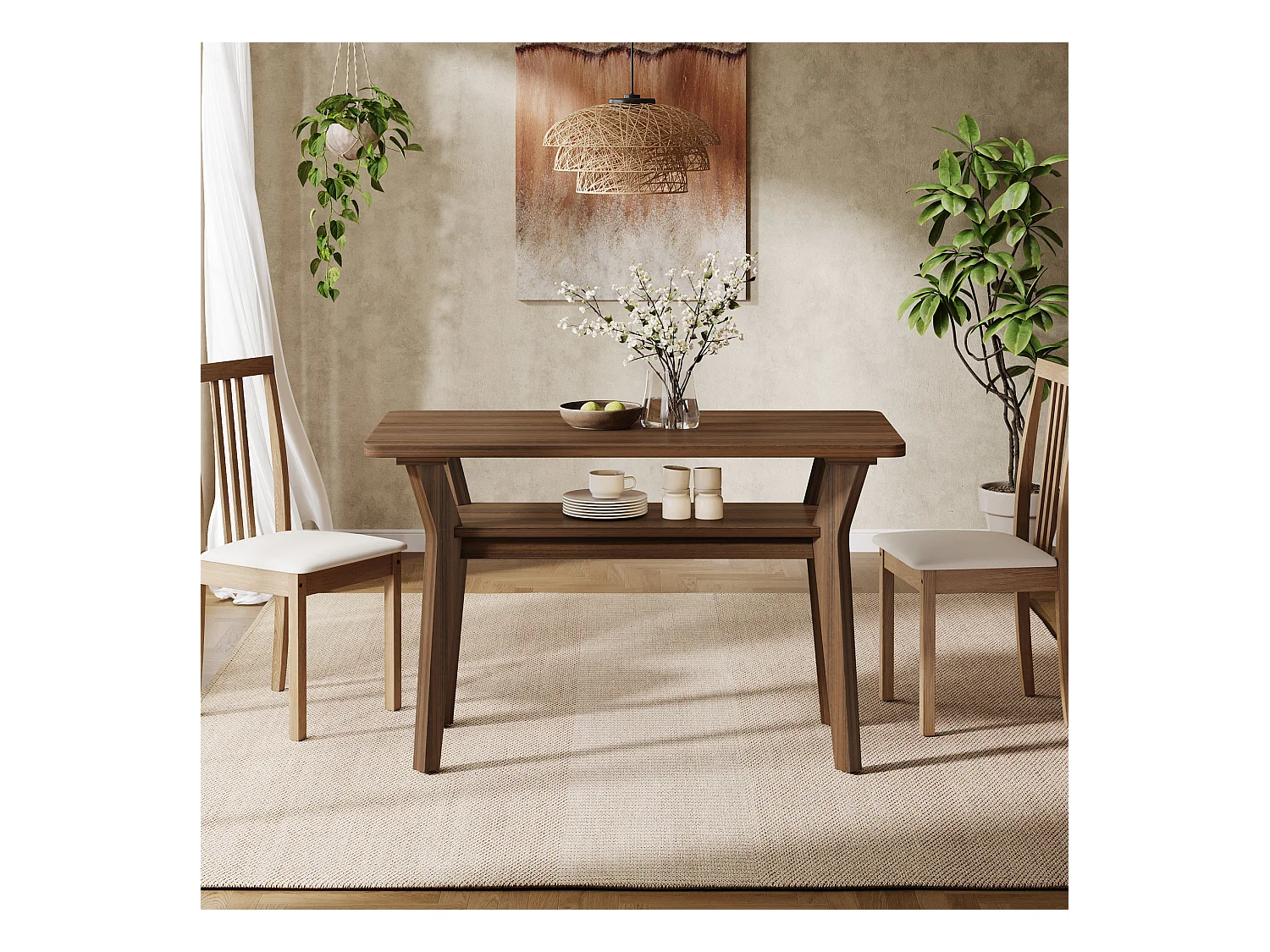 Tavolo da pranzo in stile rustico per 4 persone, tavolo da cucina rettangolare a 2 livelli da 120 cm