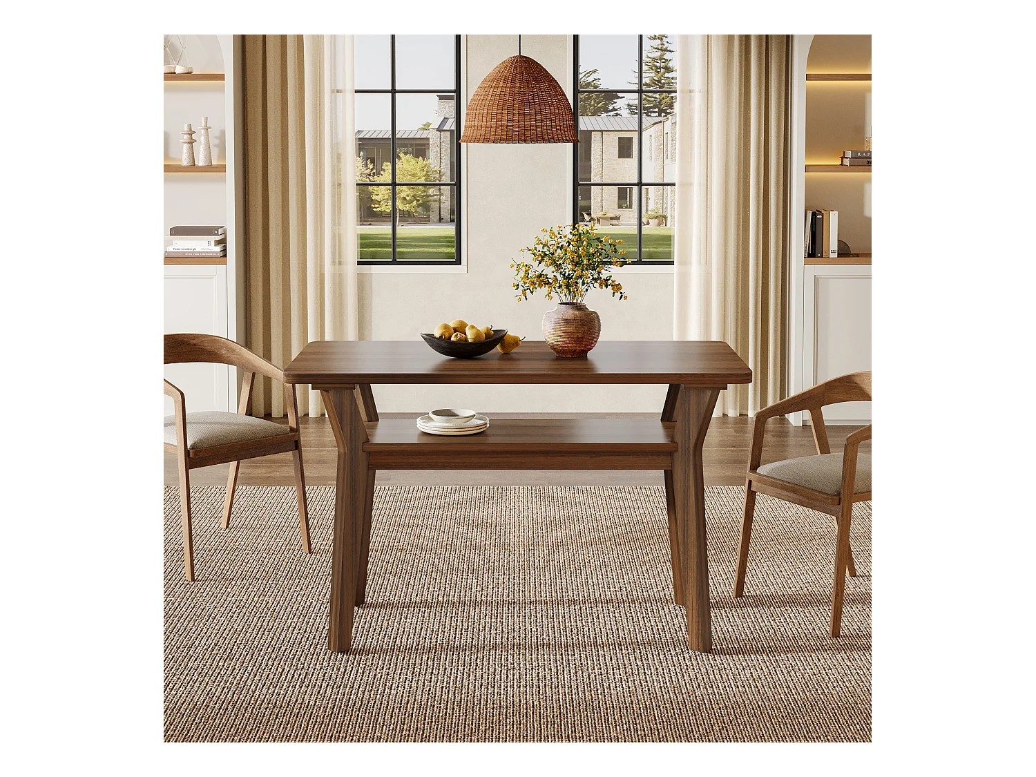 Table à manger de ferme pour 4 personnes, table de cuisine rectangulaire à 2 niveaux 120 cm