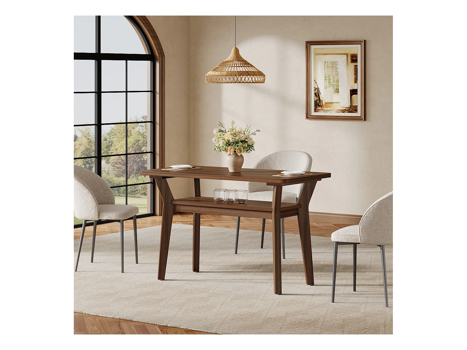 Table à manger de ferme pour 4 personnes, table de cuisine rectangulaire à 2 niveaux 120 cm