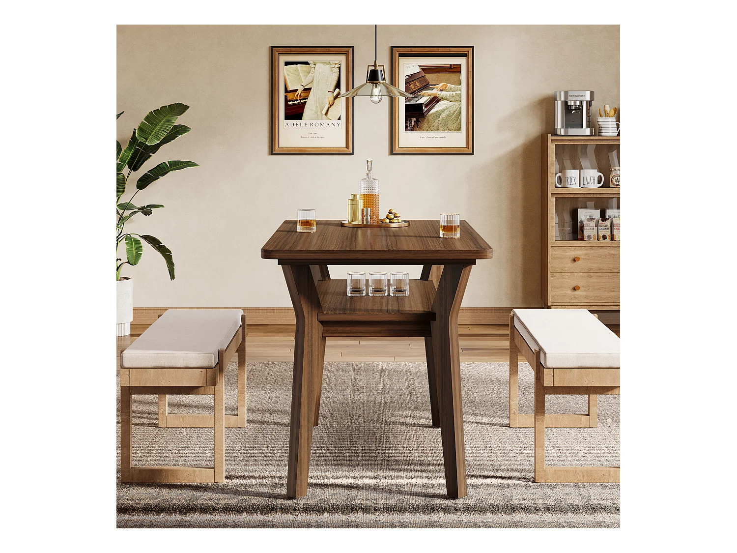 Table à manger de ferme pour 4 personnes, table de cuisine rectangulaire à 2 niveaux 120 cm