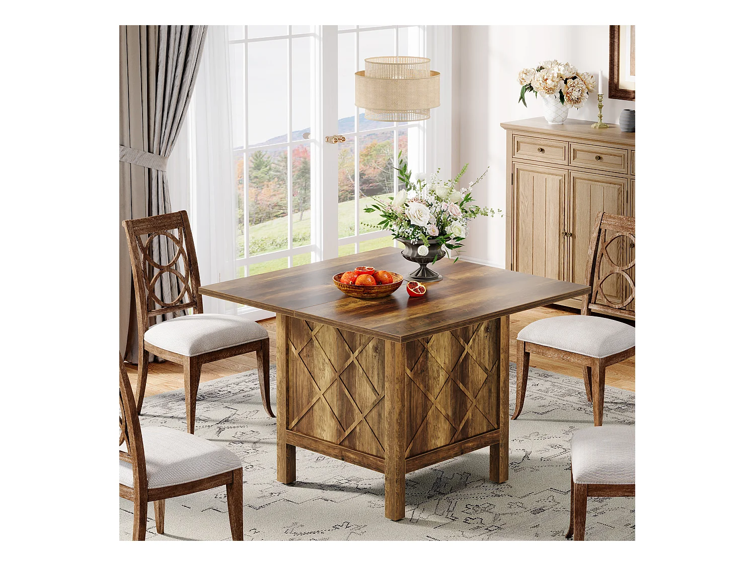 Table à manger carrée en bois de style campagnard (100 cm)