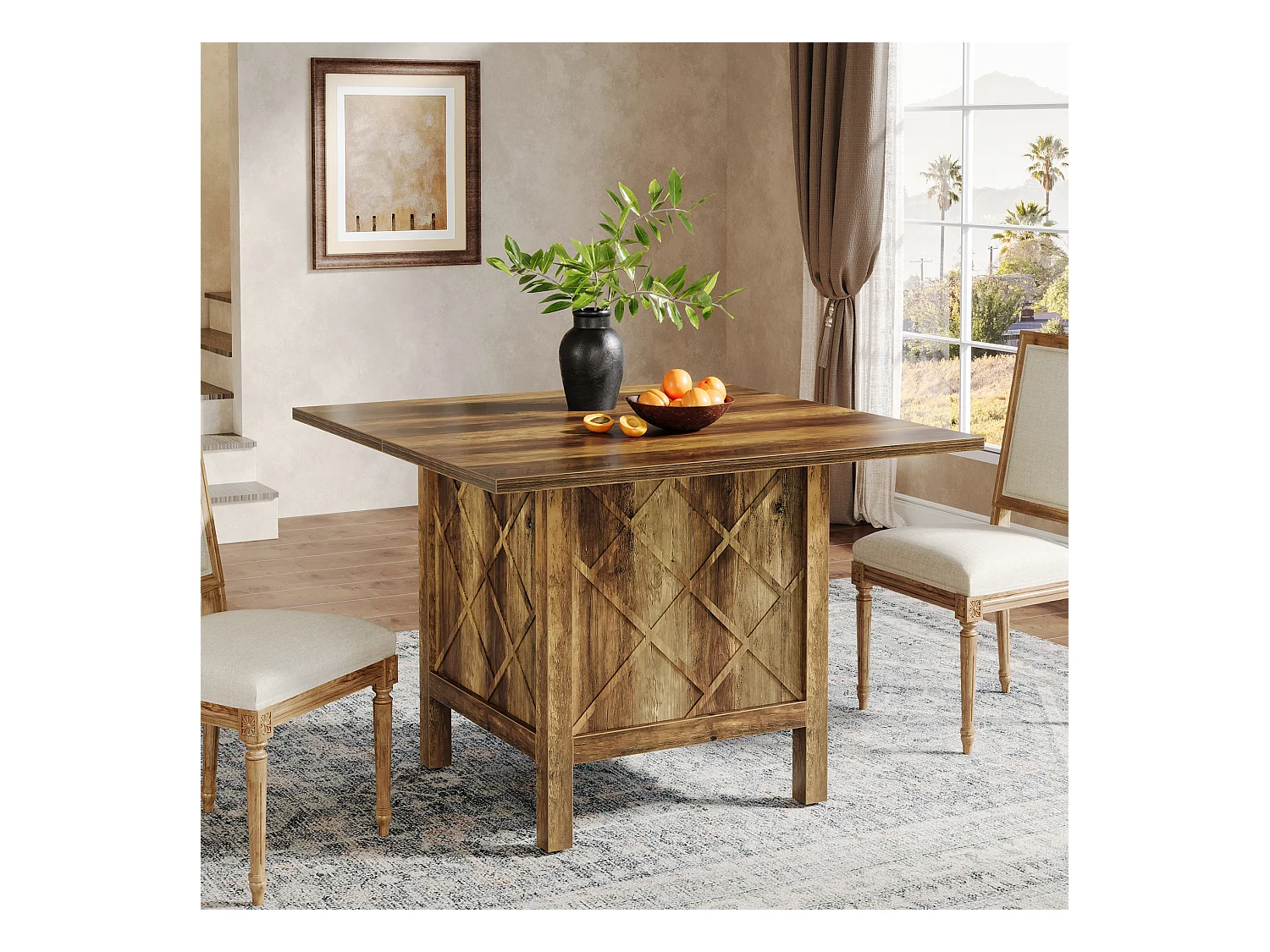 Table à manger carrée en bois de style campagnard (100 cm)