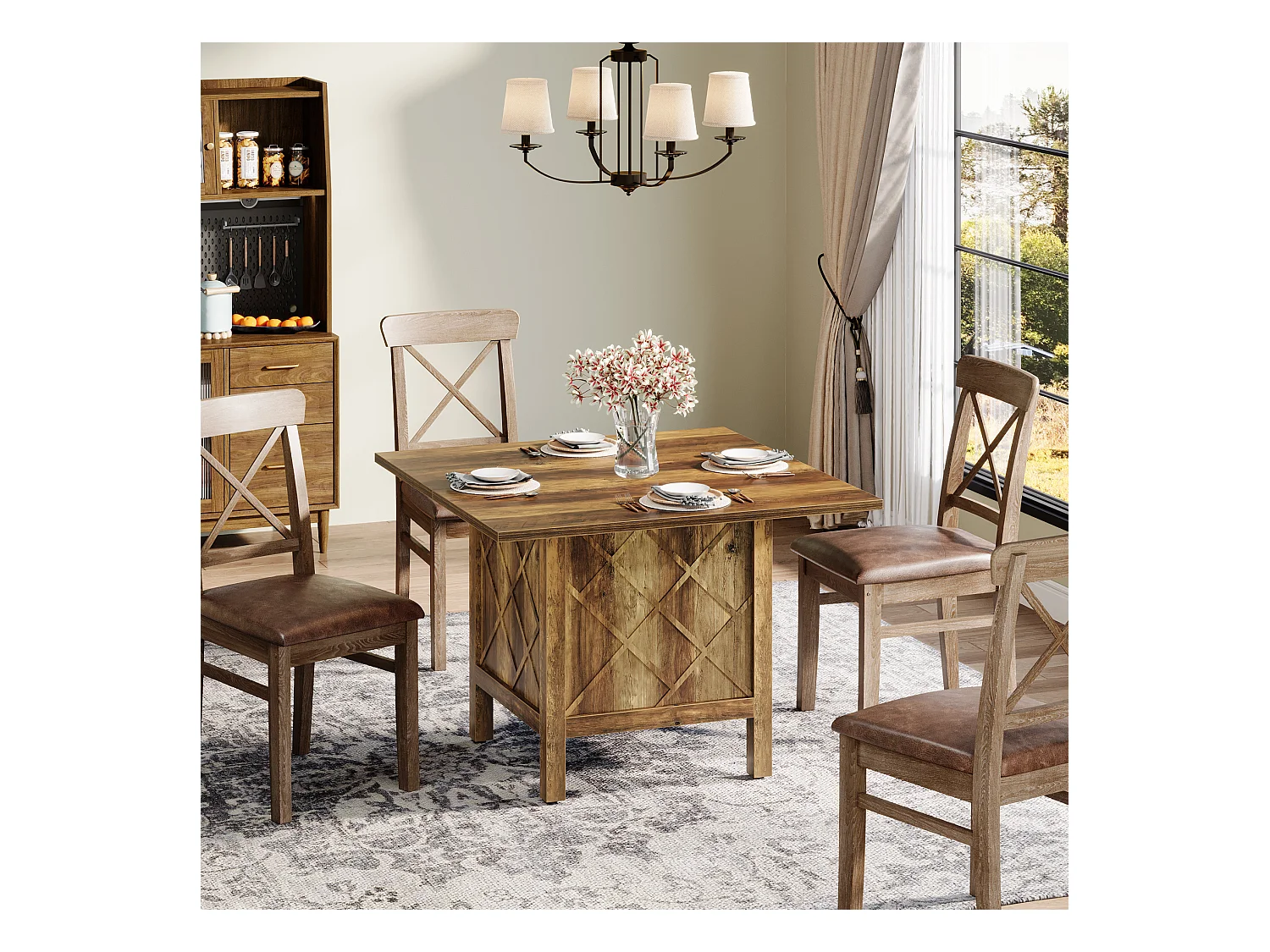 Table à manger carrée en bois de style campagnard (100 cm)