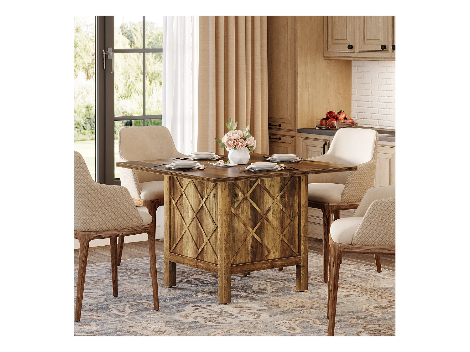 Table à manger carrée en bois de style campagnard (100 cm)