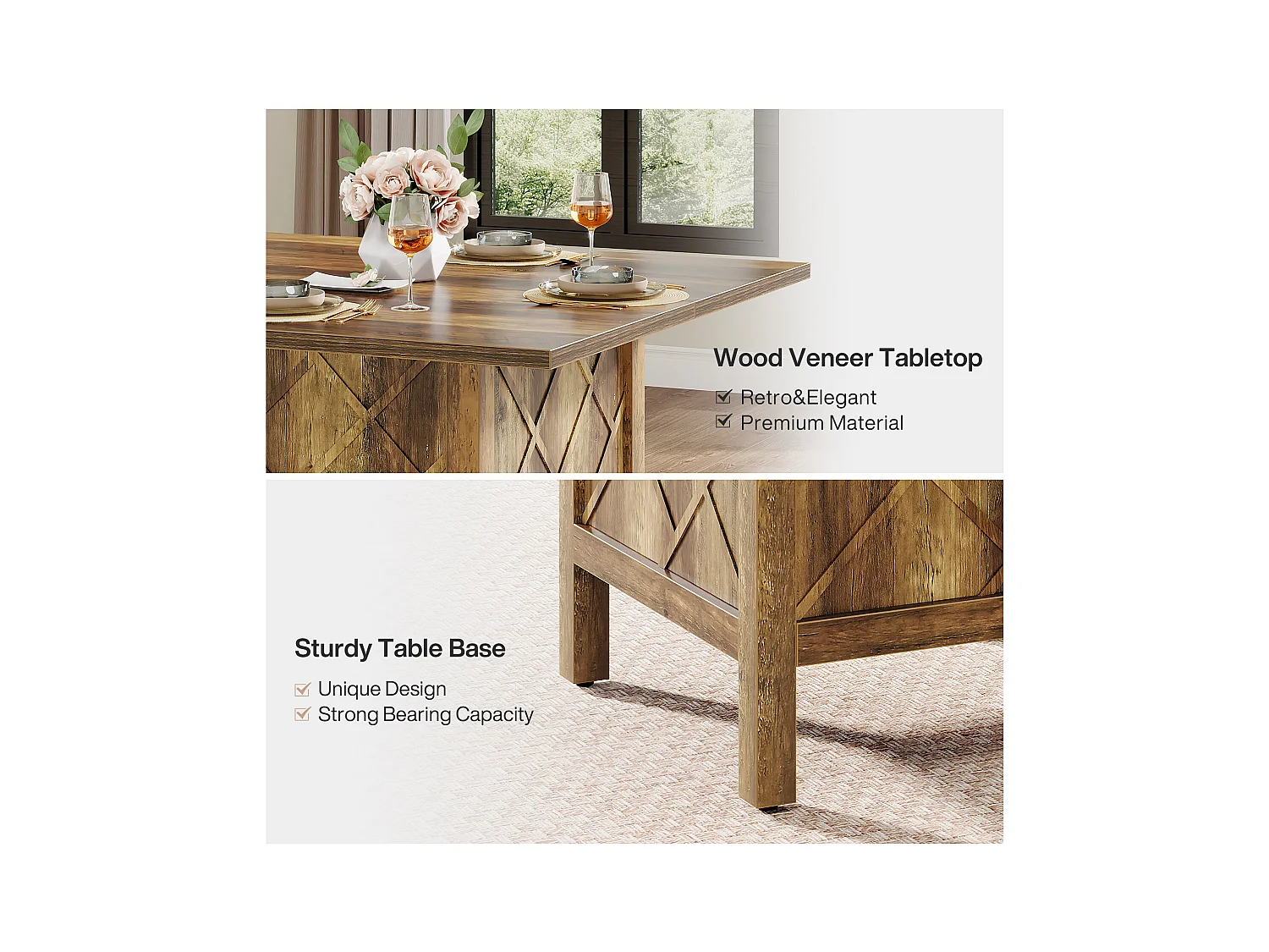 Table à manger carrée en bois de style campagnard (100 cm)