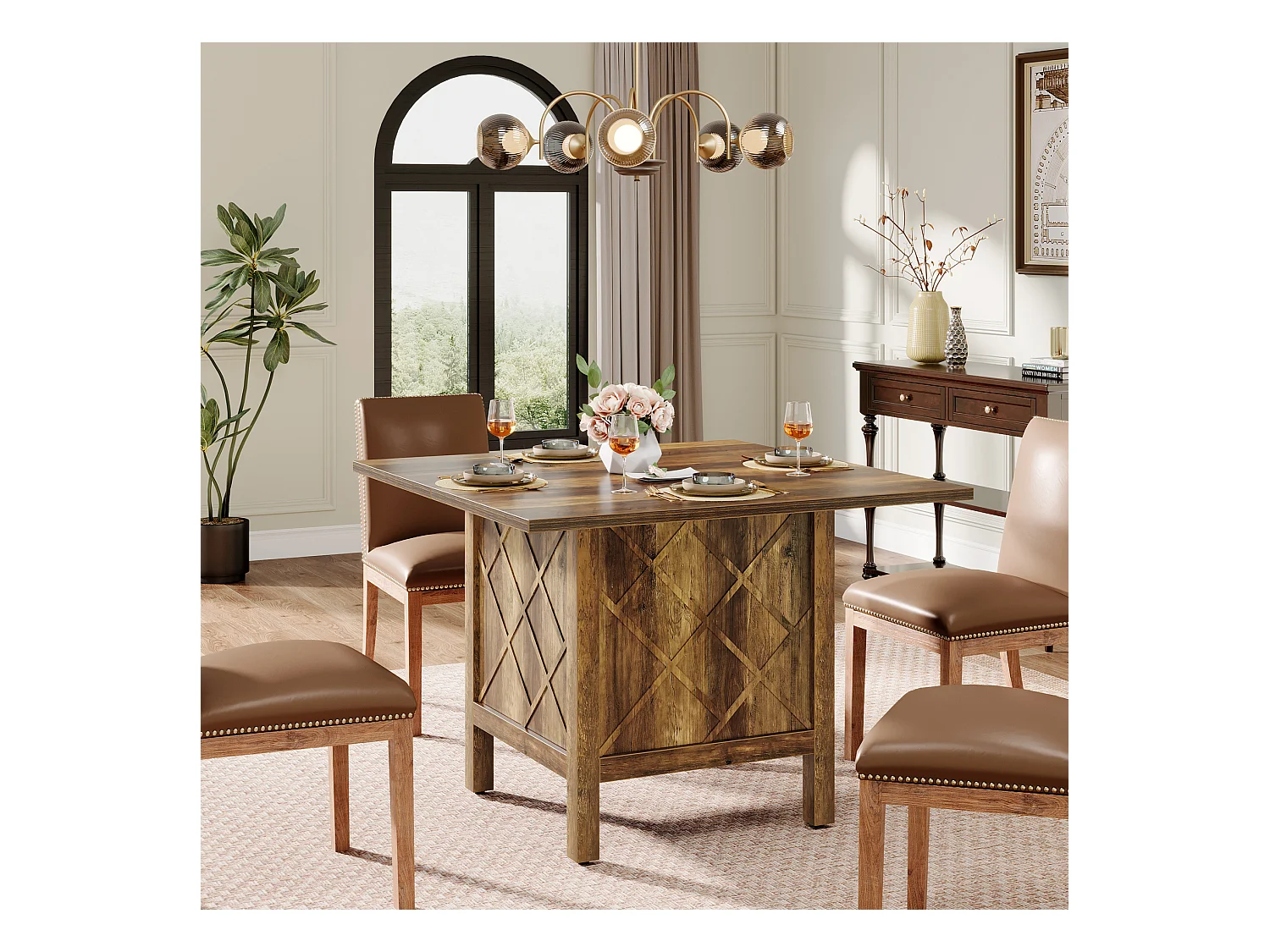 Table à manger carrée en bois de style campagnard (100 cm)