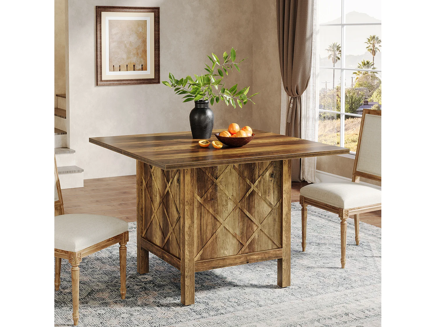 Table à manger carrée en bois de style campagnard (100 cm)